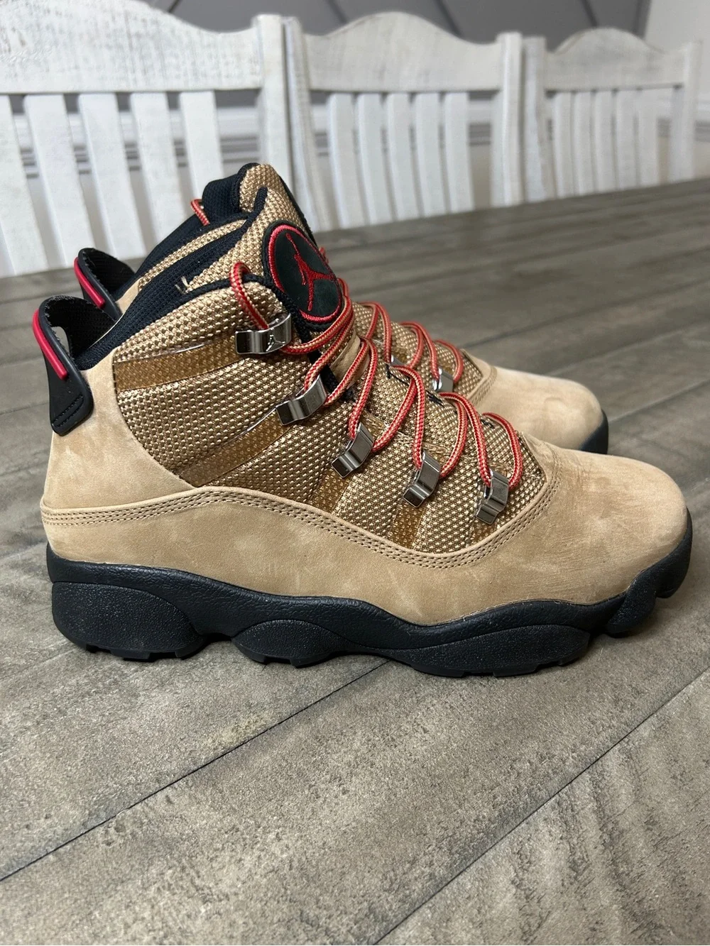 Jordan 6 Rings Winterized Boots Mens Size 8.5 Wheat Flax Black Red FV3826-202